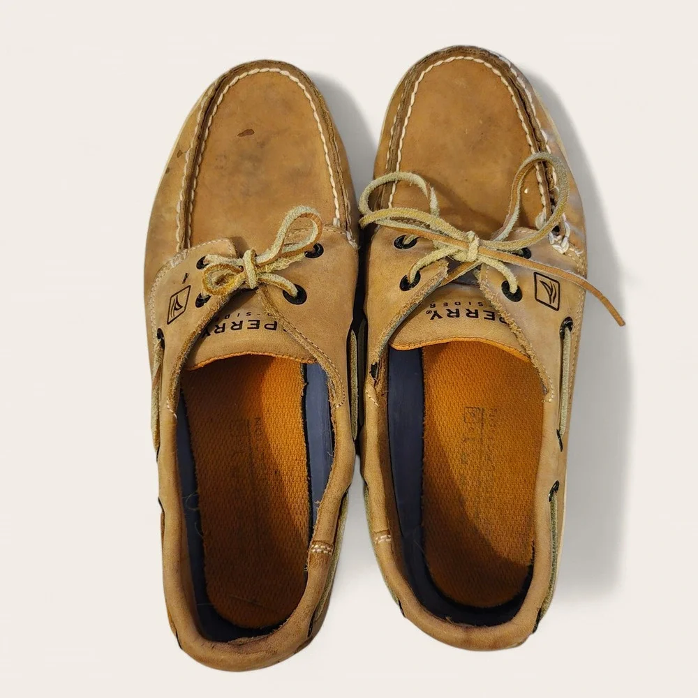 Sperry Docksiders Boat Shoes Preppy Nautical Coastal Men's Sz 9‎ GUC Tan Leather
